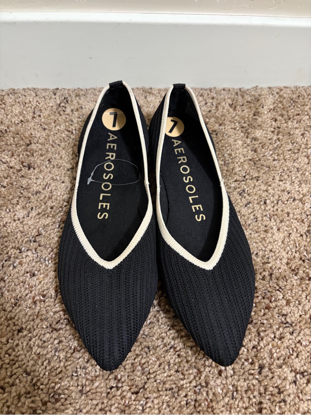 Aerosoles NEW Dev Knit Flats Black / White Size 7